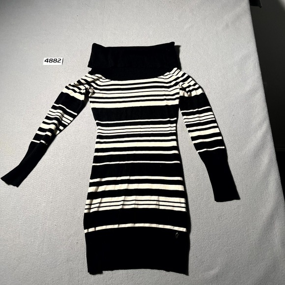 Guess Sweaters - Guess Los Angeles Sweater Dress Womens Small Black White Fold Over Off Shoulder